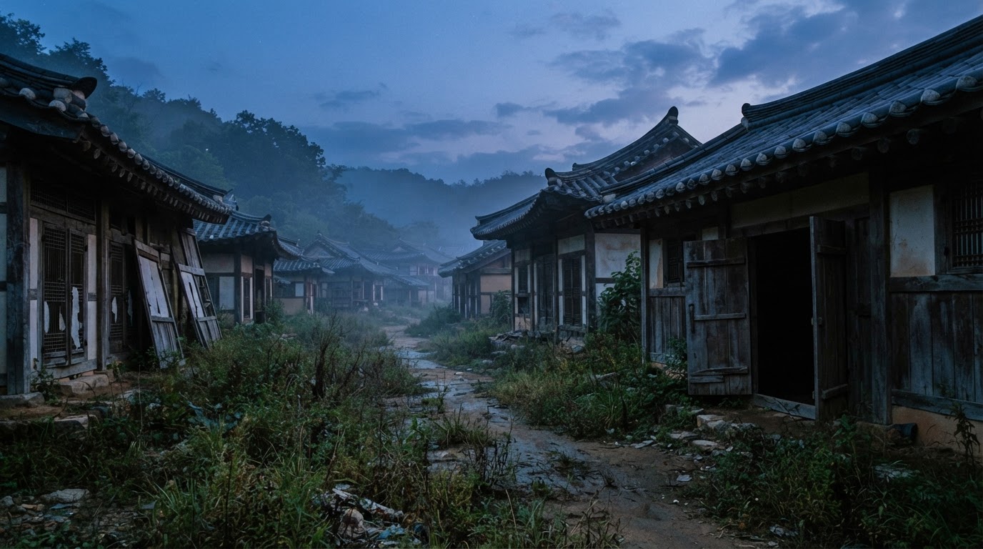 A set alley at dusk — that open door has no inside. Because it is a set. Doesn't it?