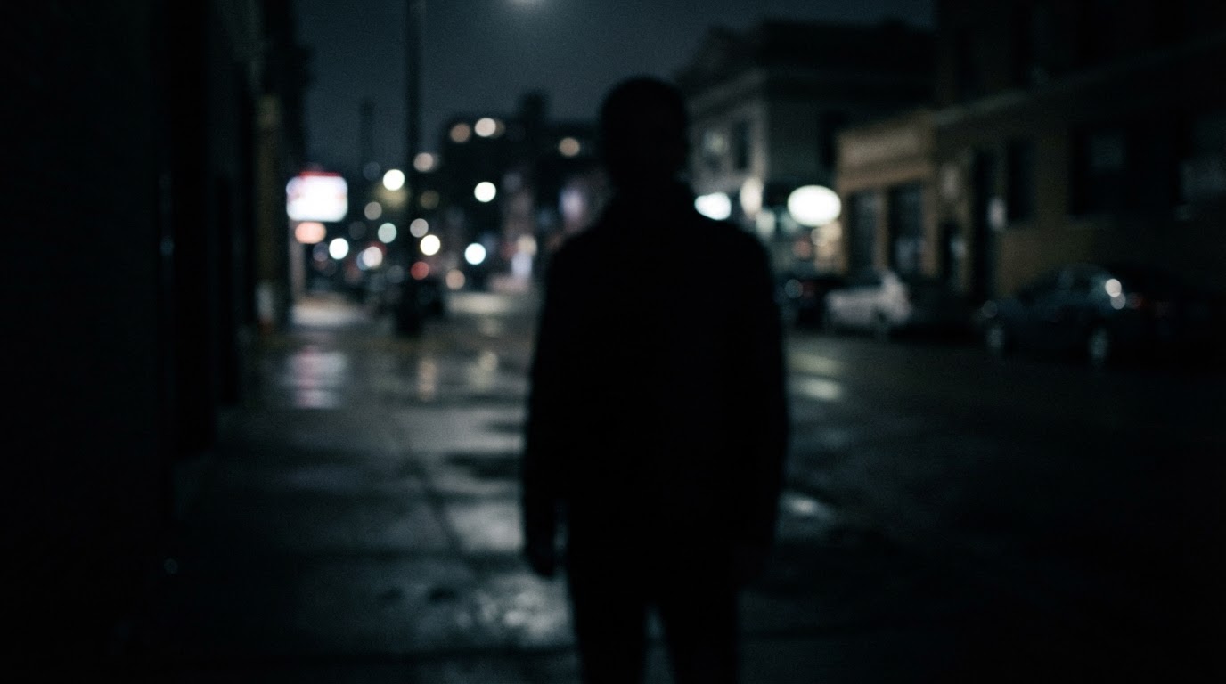 The blurred silhouette of a person — the face cannot be seen.