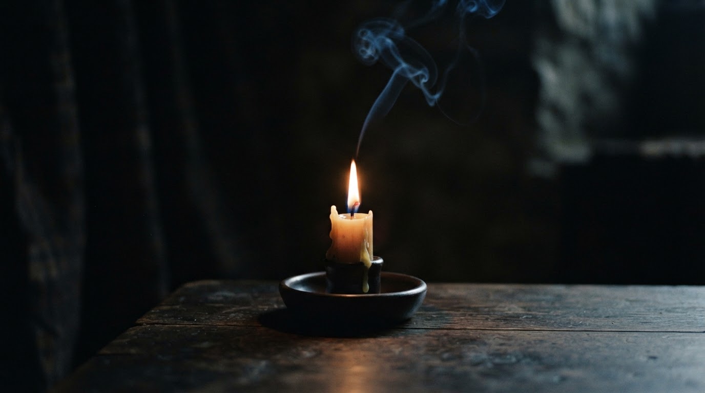 A single candle set down quietly — a light of remembrance.