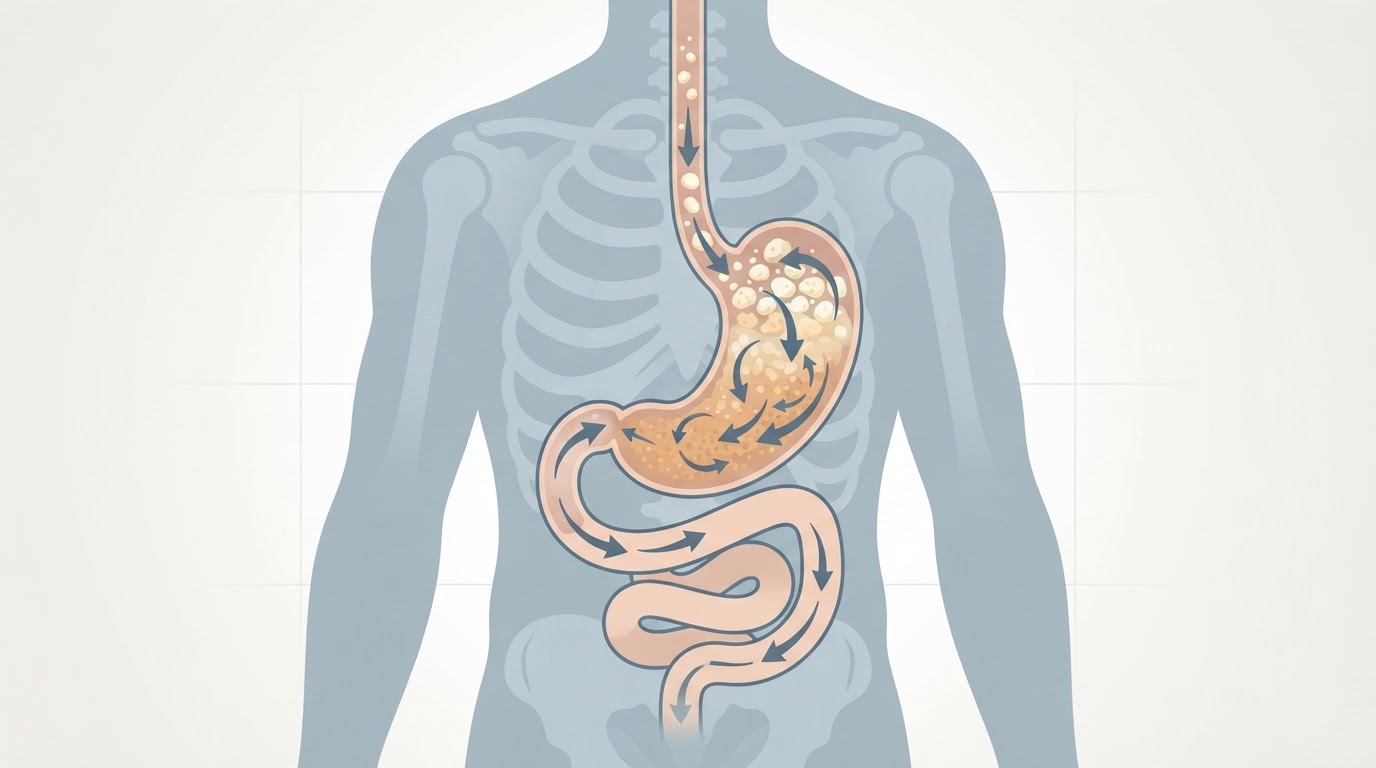 A conceptual diagram of estimating time of death from stomach digestion (no text).