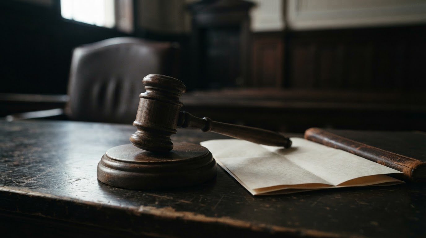 A judge's gavel and a written verdict — the text is not visible.