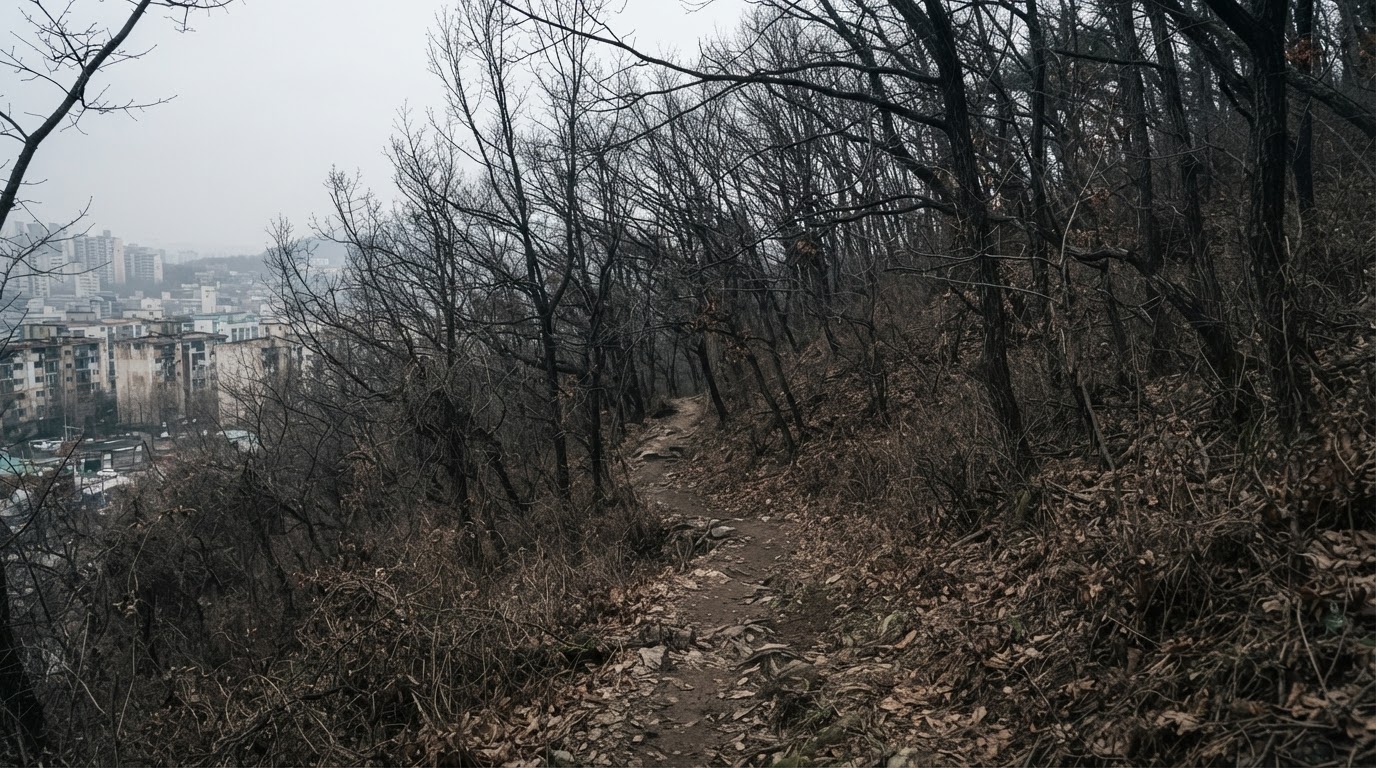 A deserted lower slope of Mount Waryong in winter