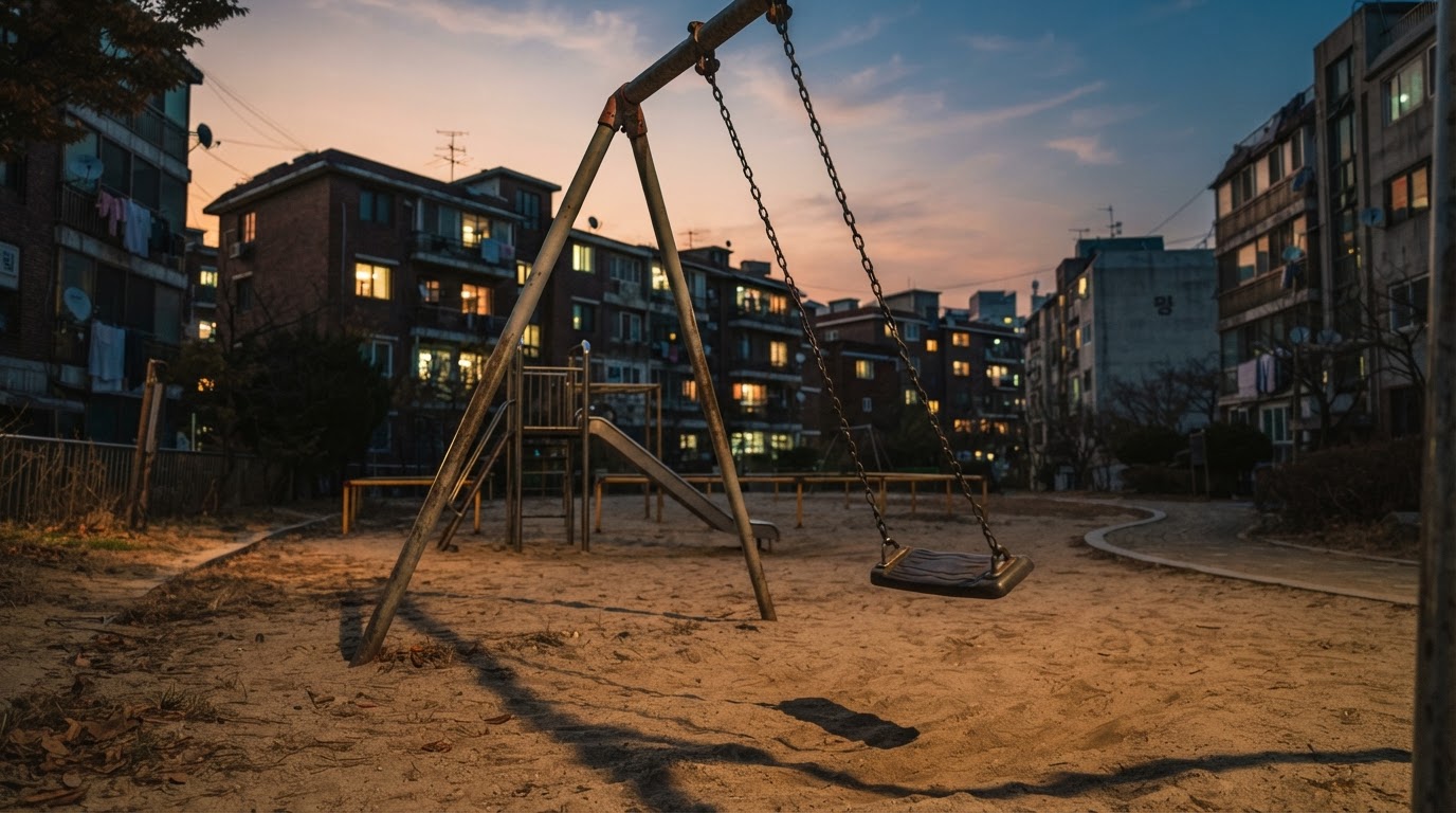 A neighborhood playground at dusk — that summer evening in 2000 likely looked much like this.