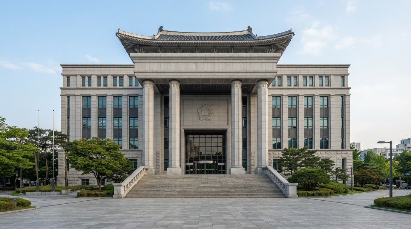 The imposing exterior of a courthouse, a facade symbolizing justice
