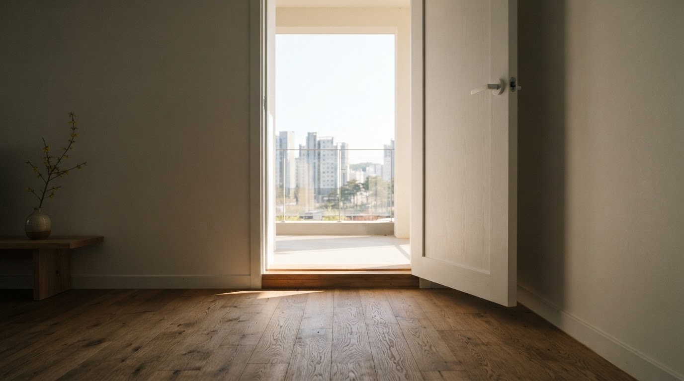 An open door with light spilling through, symbolic of release and freedom