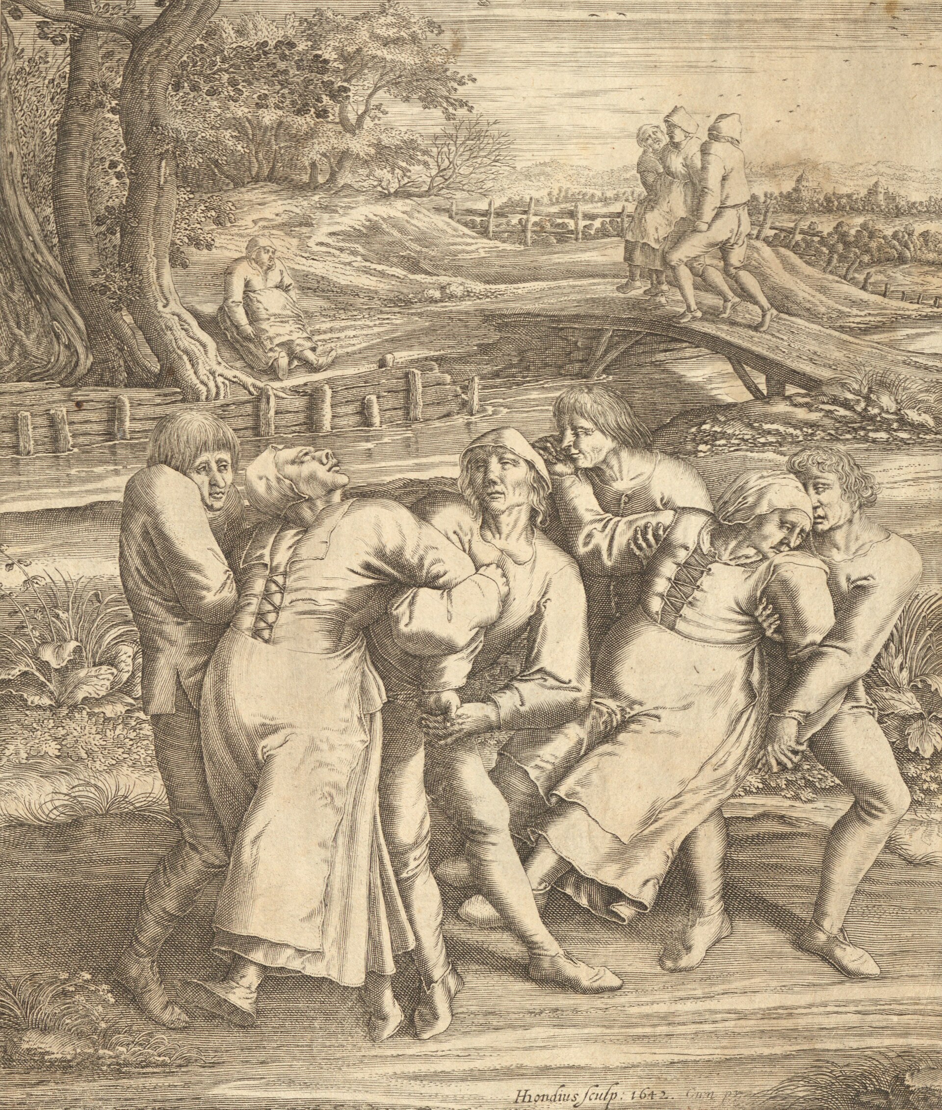 Another impression of Hondius's engraving after Bruegel, 'The Dancing Mania' (Gothenburg Museum of Art)