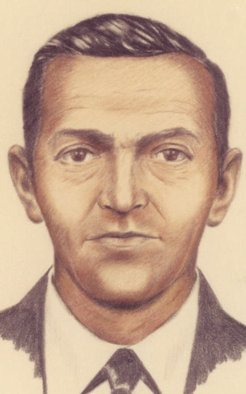The FBI composite sketch (Composite B, 1973) — D.B. Cooper's face as drawn from the crew's descriptions