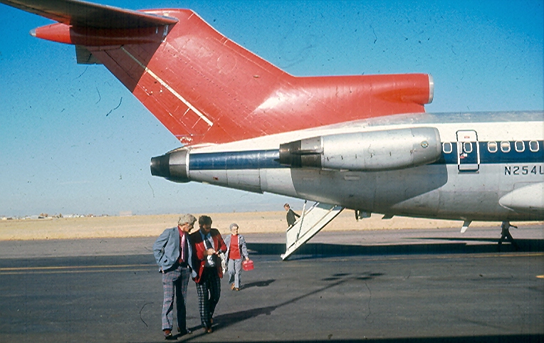 A photograph of a Northwest Orient Boeing 727 with its aft airstair lowered (1975) — the same aircraft type and rear stairway Cooper jumped from