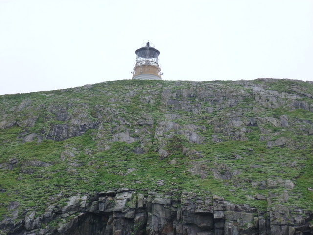 The lighthouse seen from the north, standing alone on the bare ground of Eilean Mor