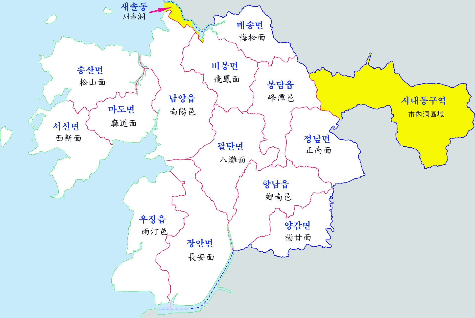 A map of Hwaseong, Gyeonggi Province — the geography of the area where the 1986–1991 killings took place