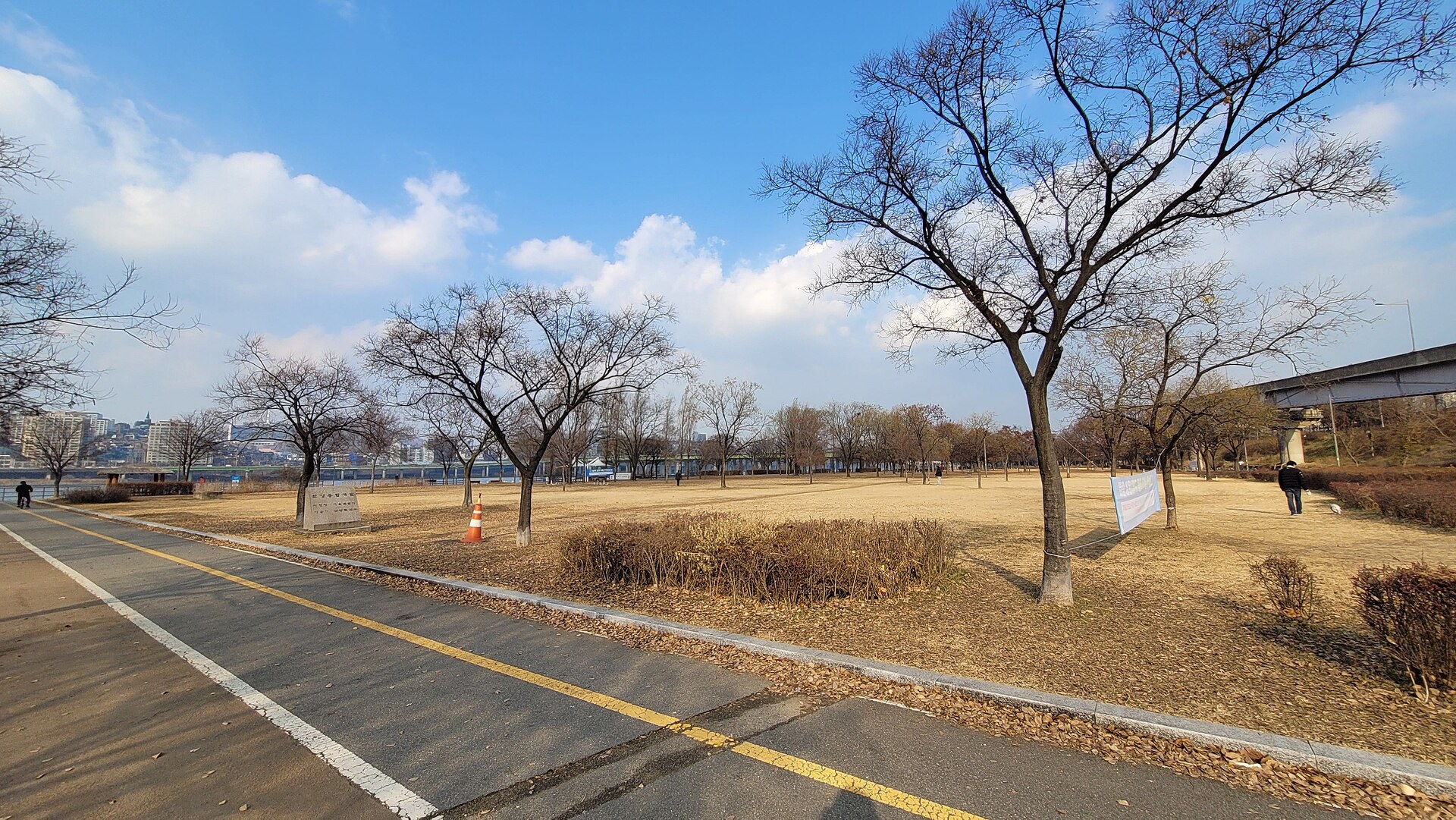 The Han River flats in winter. Searches went on all through the cold months along riverside ground like this. The photograph shows a Han River park today and is not the specific place where the boy was found.