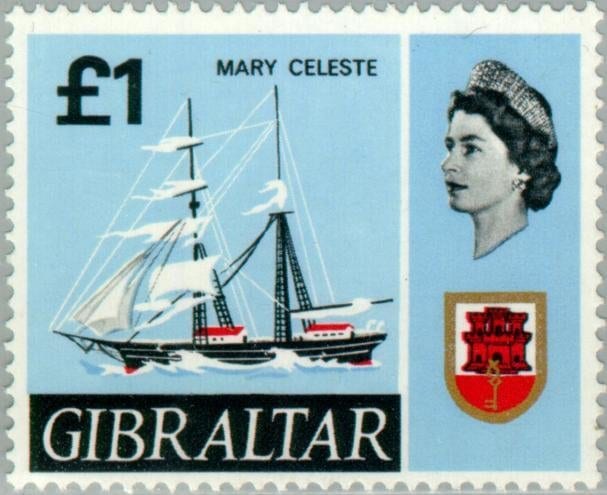 A 1967 Gibraltar postage stamp commemorating the Mary Celeste, the case that would not die. (Post of Gibraltar / Public domain)