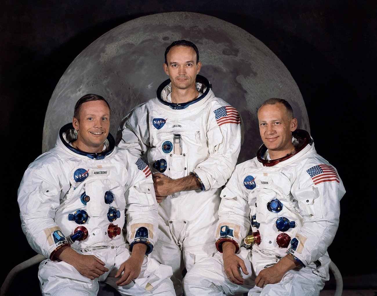 아폴로 11호 승무원 — 닐 암스트롱, 마이클 콜린스, 버즈 올드린. (NASA / Public domain)
