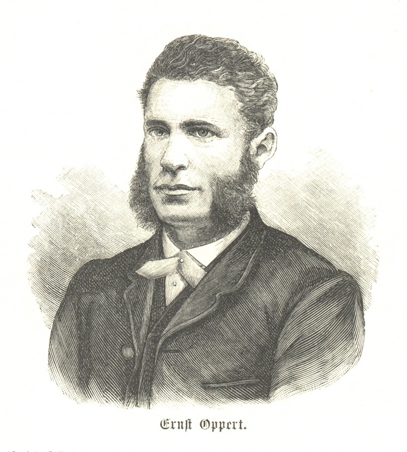 An engraved portrait of Ernst Oppert (1895) — the German merchant who planned the raid on the Namyeongun tomb