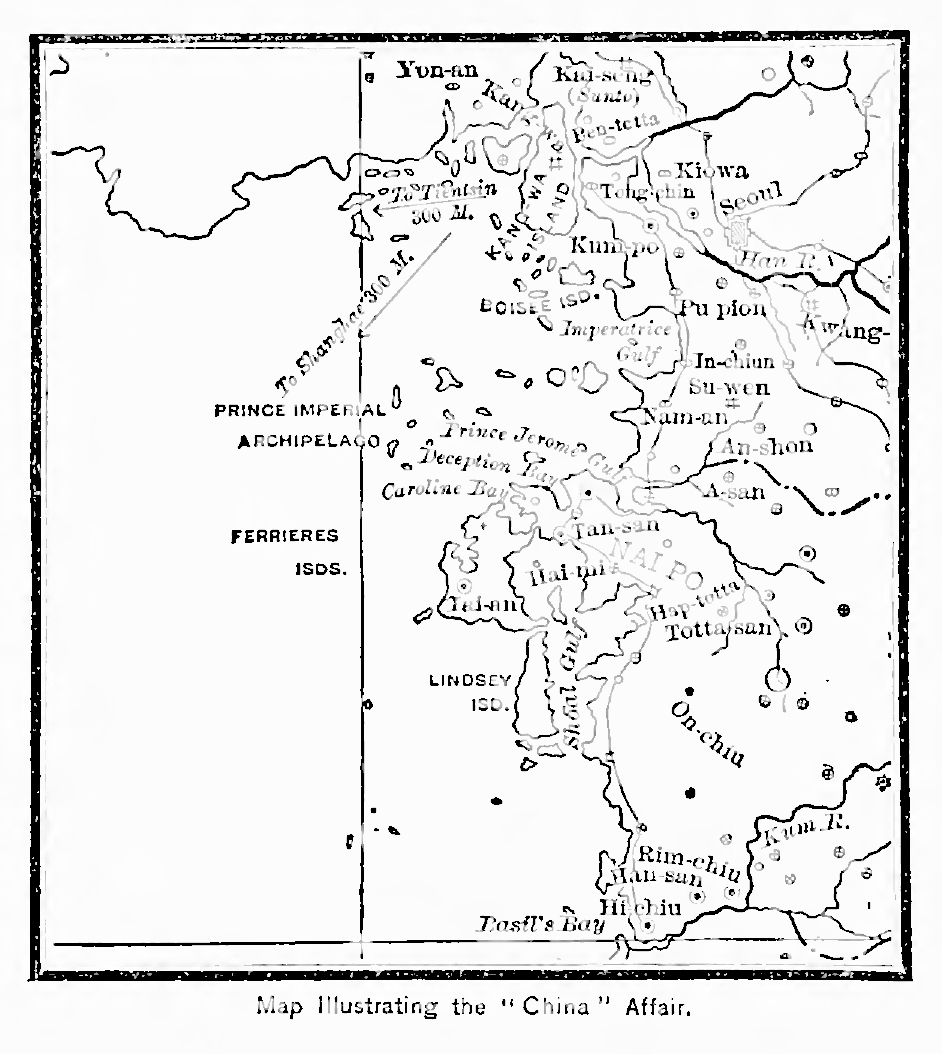 A period map of Korea published by Griffis (1897) — the stretch of the Yellow Sea coast where Oppert's party anchored and came ashore
