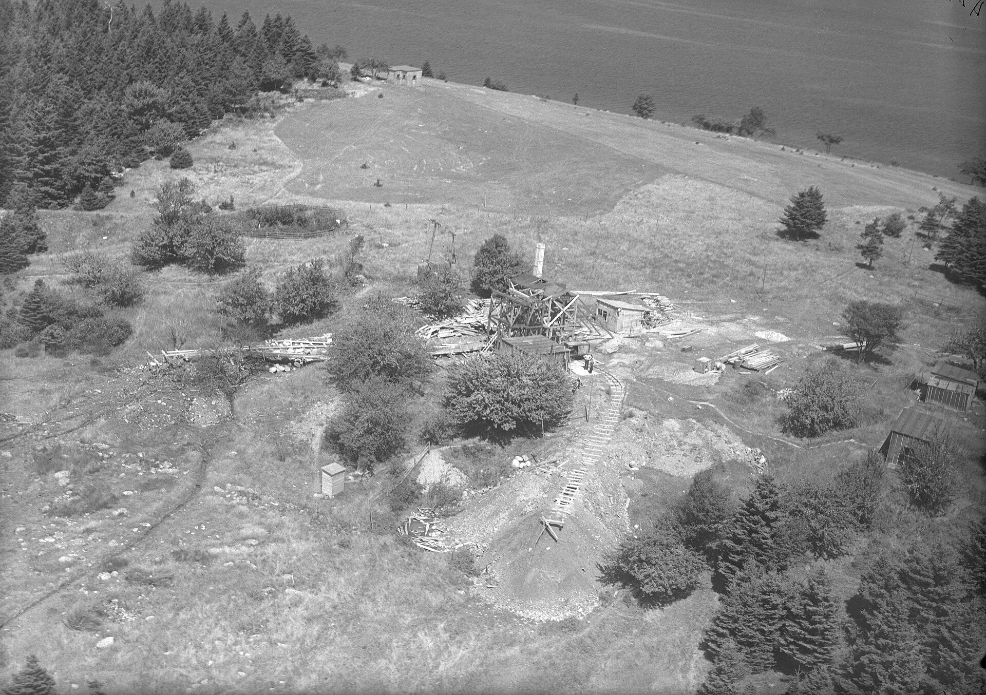 A second aerial view of the Oak Island digs and buildings from the same period, August 1931