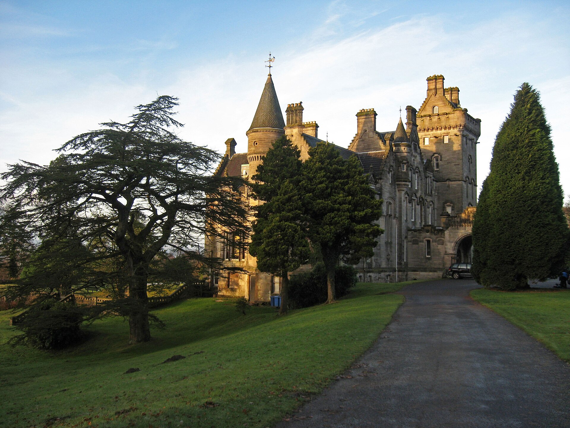 The exterior of Overtoun House — the mansion on the estate the bridge belongs to