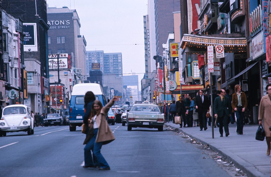 Yonge Street, Toronto, in 1972 — the city as it actually looked at the time of the experiment