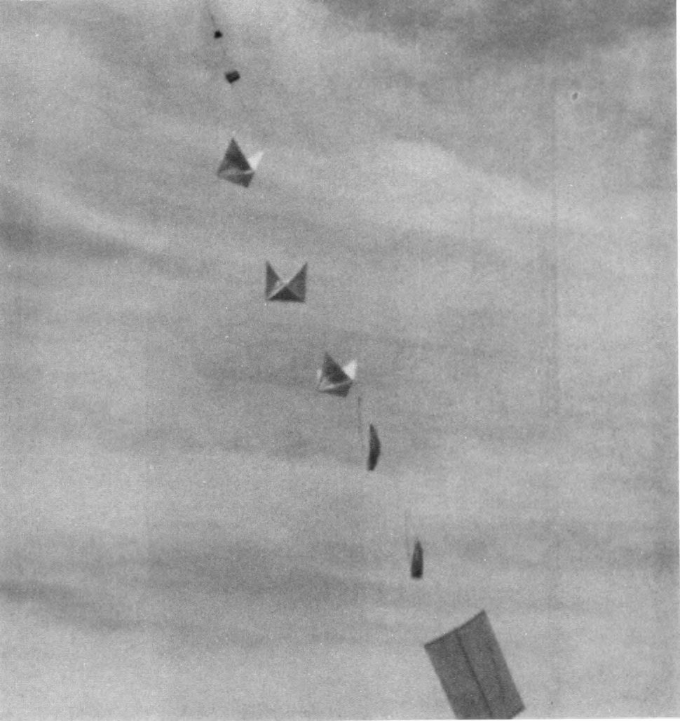 1990年代の米空軍報告書に載ったプロジェクト・モーグルの気球列の図 ― 長く複雑で、箔・ゴム・棒で作られていた。 (United States Air Force / Public domain)
