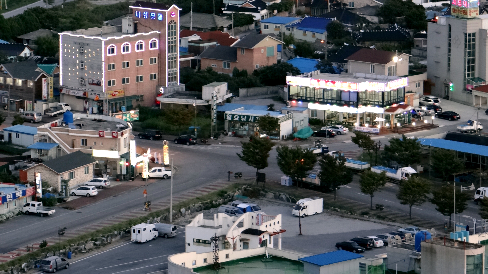 The harbor village of Gyeokpo looking down at night — the area today (Wikimedia Commons)