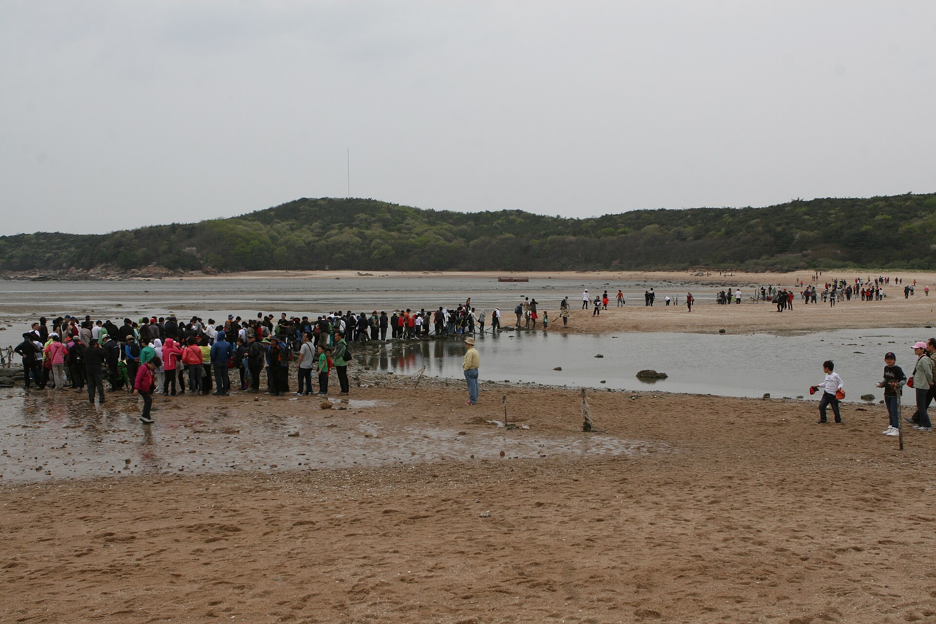 The tidal flats and sea path leading out to Silmido, photographed as the island looks today