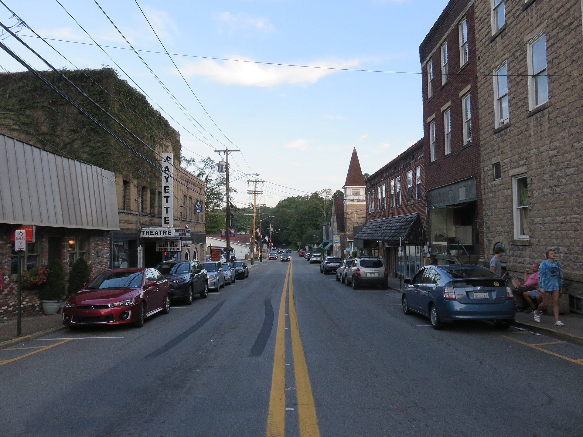 Downtown Fayetteville, West Virginia — the town where the Sodders lived — as it stands today, with the Fayette Theatre sign and its old brick storefronts