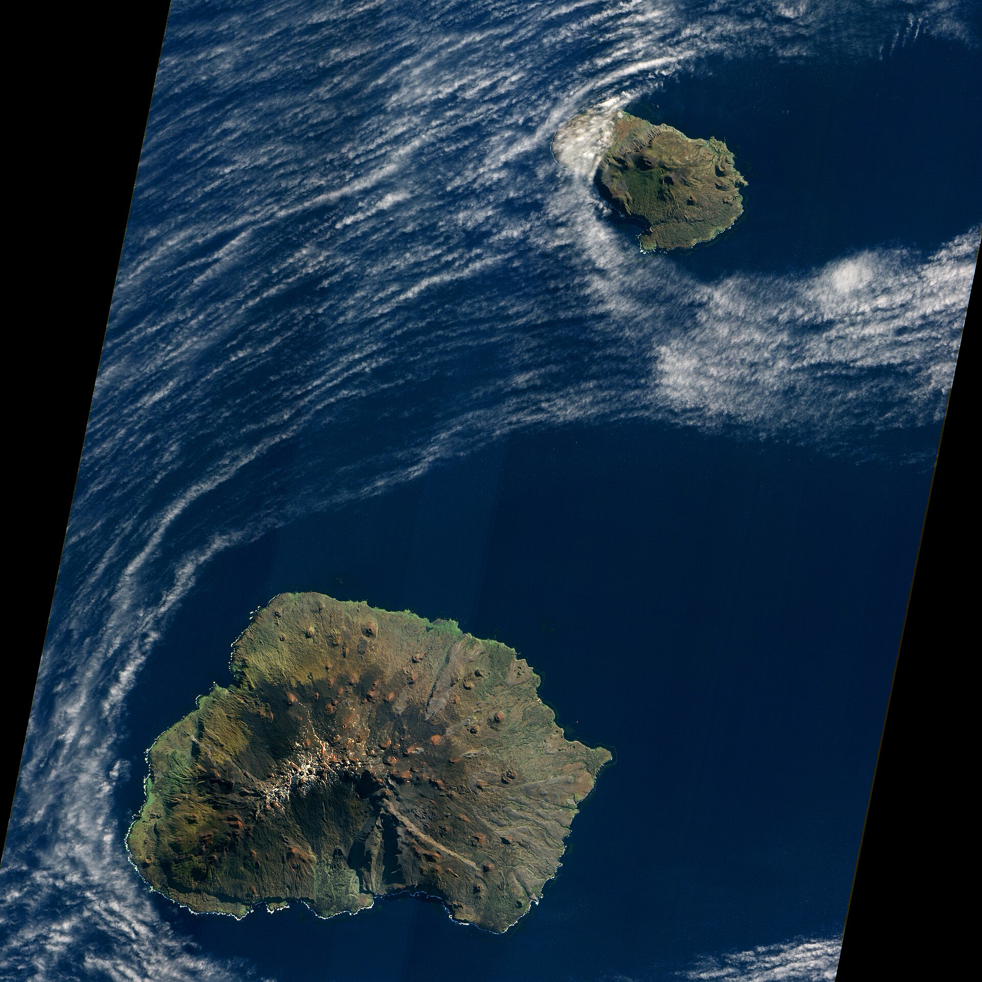 The Prince Edward Islands seen from orbit — the empty stretch of ocean where the South Atlantic meets the Indian Ocean, and where the flash was placed