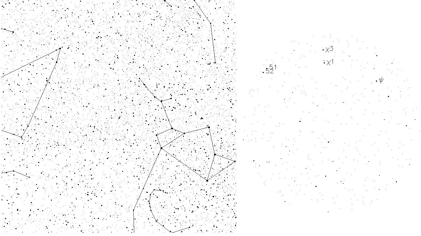 A photograph of the actual star field toward Sagittarius from which the Wow! signal arrived; both candidate source positions lie within this patch of sky