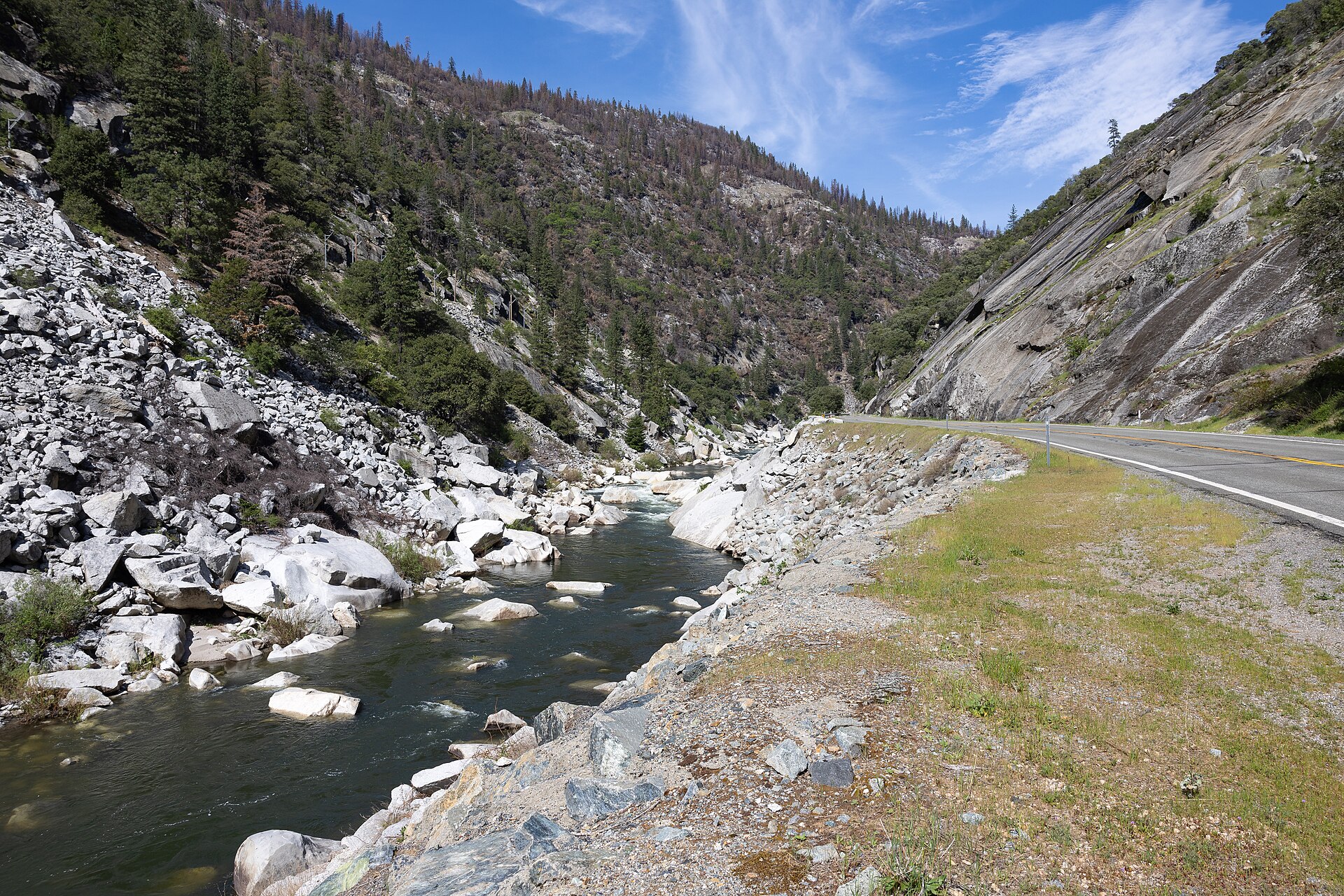 Feather River Canyon — the stretch of mountain highway into which the five men drove, as it looks today